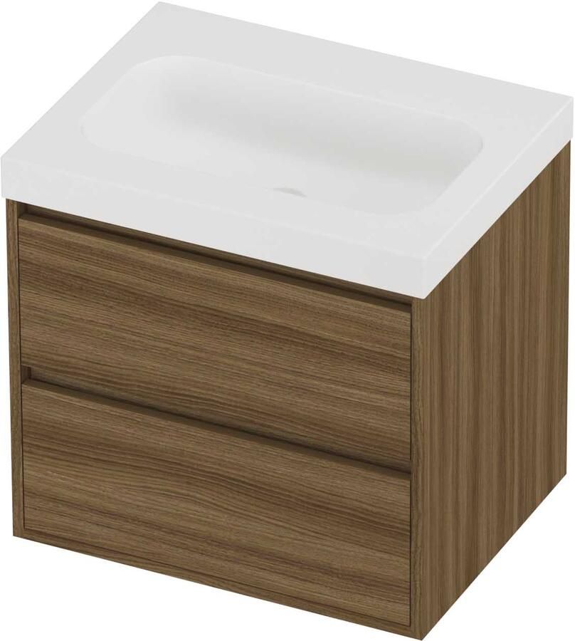 Proline Haga Badmeubelset Polystone Mezza 60x46x58 cm Mat White Caramel Walnut
