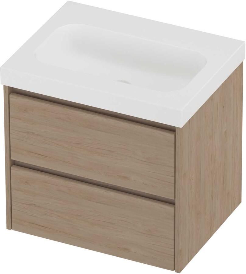 Proline Haga Badmeubelset Polystone Mezza 60x46x58 cm Mat White Ideal Oak