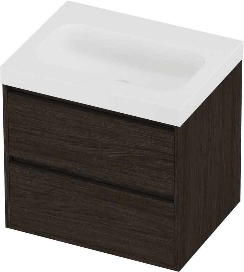 Proline Haga Badmeubelset Polystone Mezza 60x46x58 cm Mat White Mokka Oak