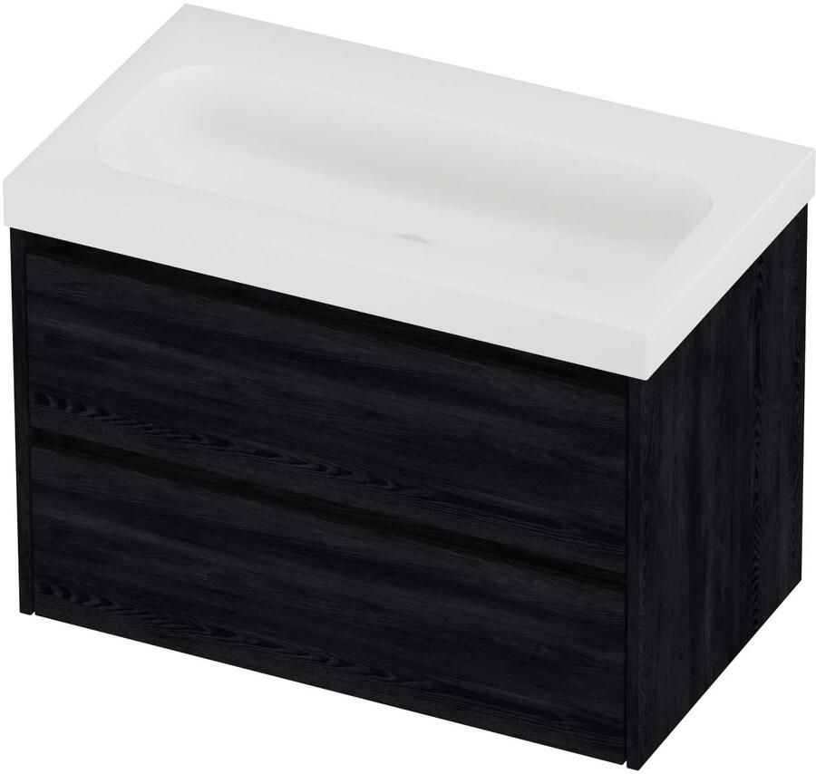 Proline Haga Badmeubelset Polystone Mezza 80x46x58 cm Mat White Black Oak