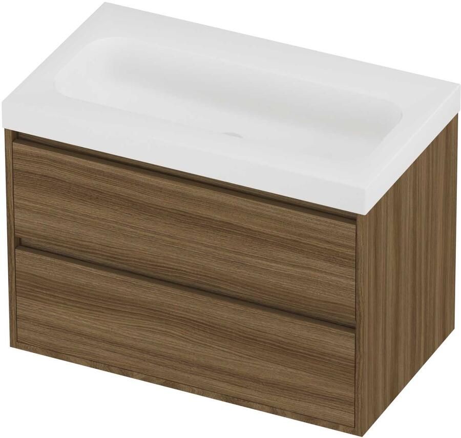 Proline Haga Badmeubelset Polystone Mezza 80x46x58 cm Mat White Caramel Walnut