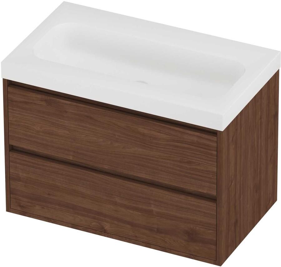 Proline Haga Badmeubelset Polystone Mezza 80x46x58 cm Mat White Indian Walnut
