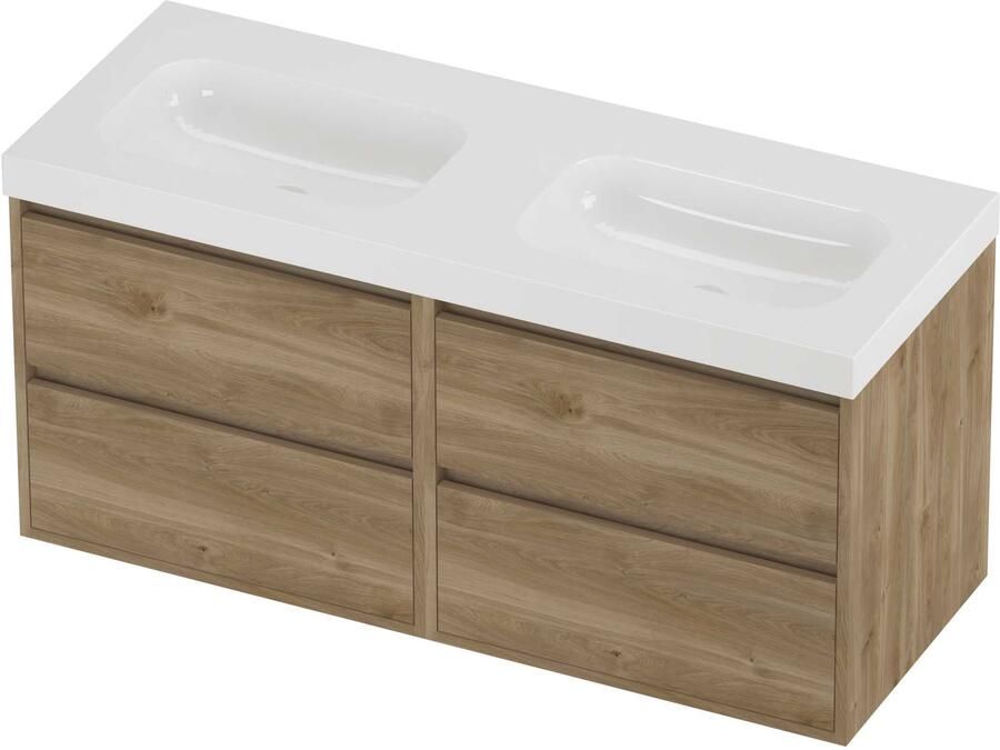 Proline Haga Badmeubelset Polystone Mezza Dubbel 120x46x58 cm Glans Wit Cider Oak