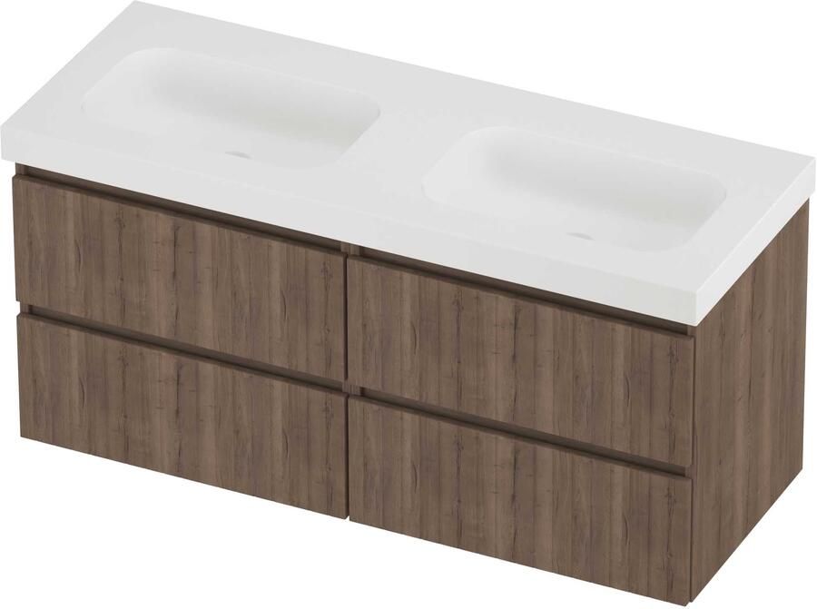 Proline Haga Badmeubelset Polystone Mezza Dubbel 120x46x58 cm Mat White Terra Oak
