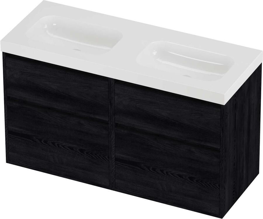 Proline Haga Badmeubelset Polystone Mezza Dubbel 120x46x73 cm Glans Wit Black Oak