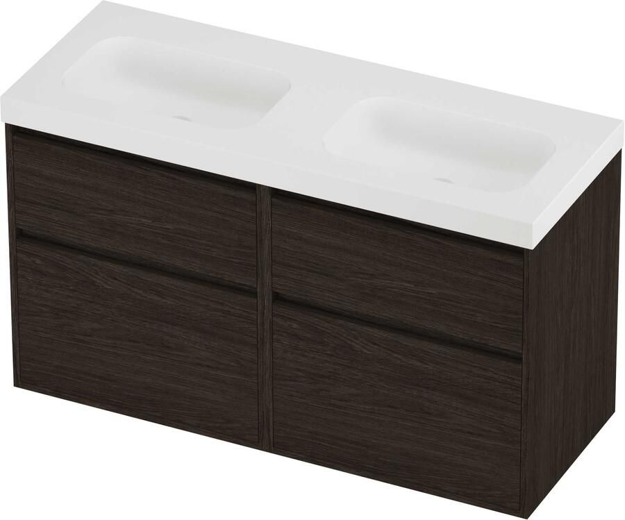 Proline Haga Badmeubelset Polystone Mezza Dubbel 120x46x73 cm Mat White Mokka Oak