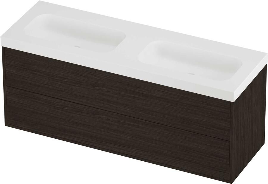 Proline Haga Badmeubelset Polystone Mezza Dubbel 140x46x58 cm Mat White Mokka Oak