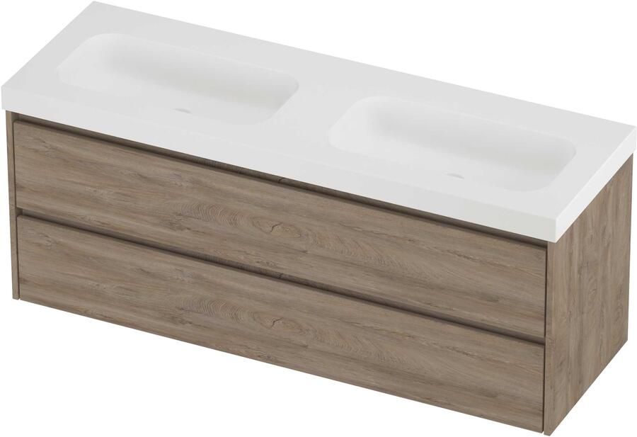 Proline Haga Badmeubelset Polystone Mezza Dubbel 140x46x58 cm Mat White Raw Oak