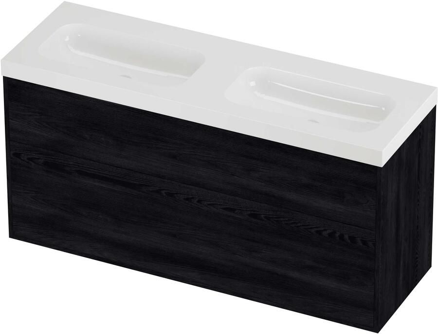 Proline Haga Badmeubelset Polystone Mezza Dubbel 140x46x73 cm Glans Wit Black Oak