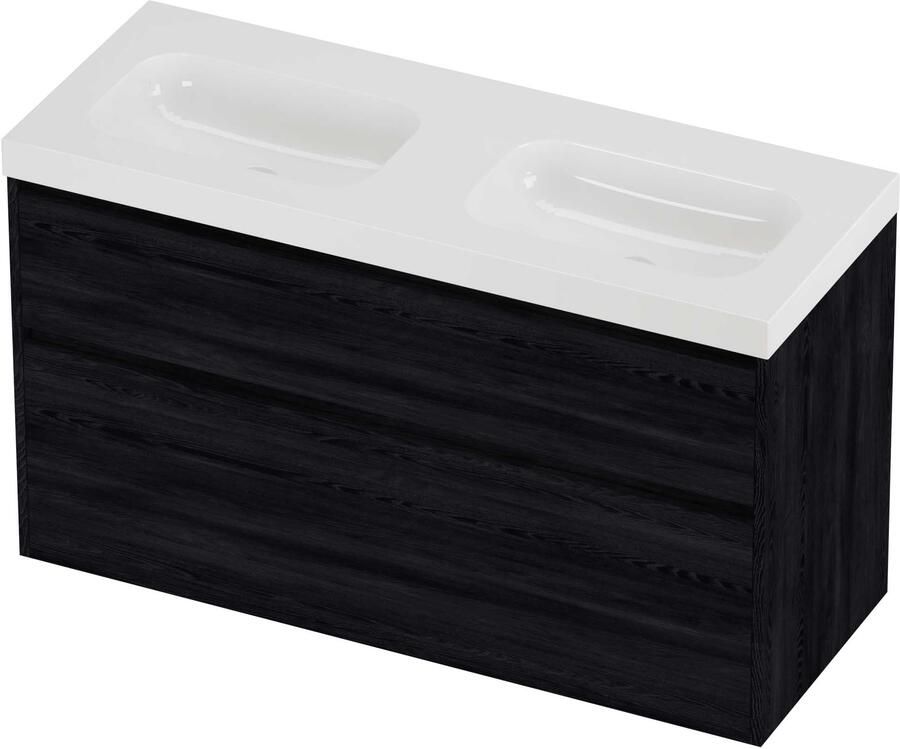 Proline Haga Badmeubelset Polystone Mezza Greeploos 120x46x73 cm Glans Wit Black Oak