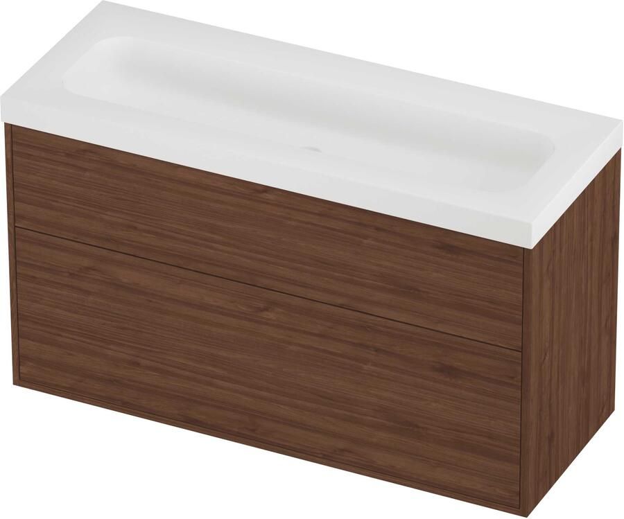 Proline Haga Badmeubelset Polystone Mezza In Kader 120x46x73 cm Mat White Indian Walnut