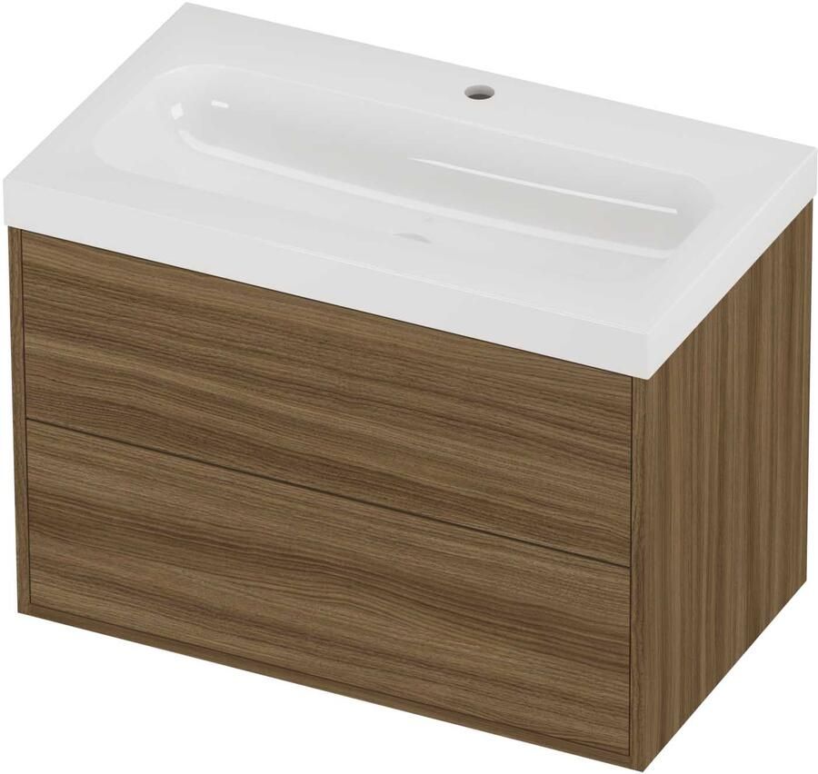 Proline Haga Badmeubelset Polystone Mezza In Kader 80x46x58 cm Glans Wit Caramel Walnut