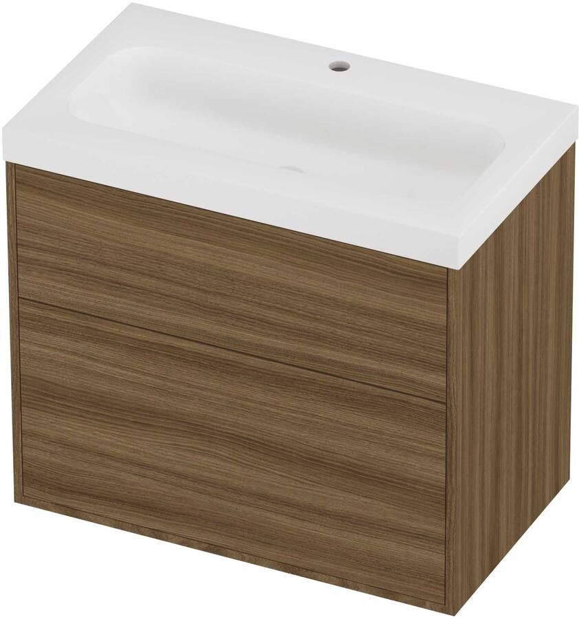 Proline Haga Badmeubelset Polystone Mezza In Kader 80x46x73 cm Mat White Caramel Walnut