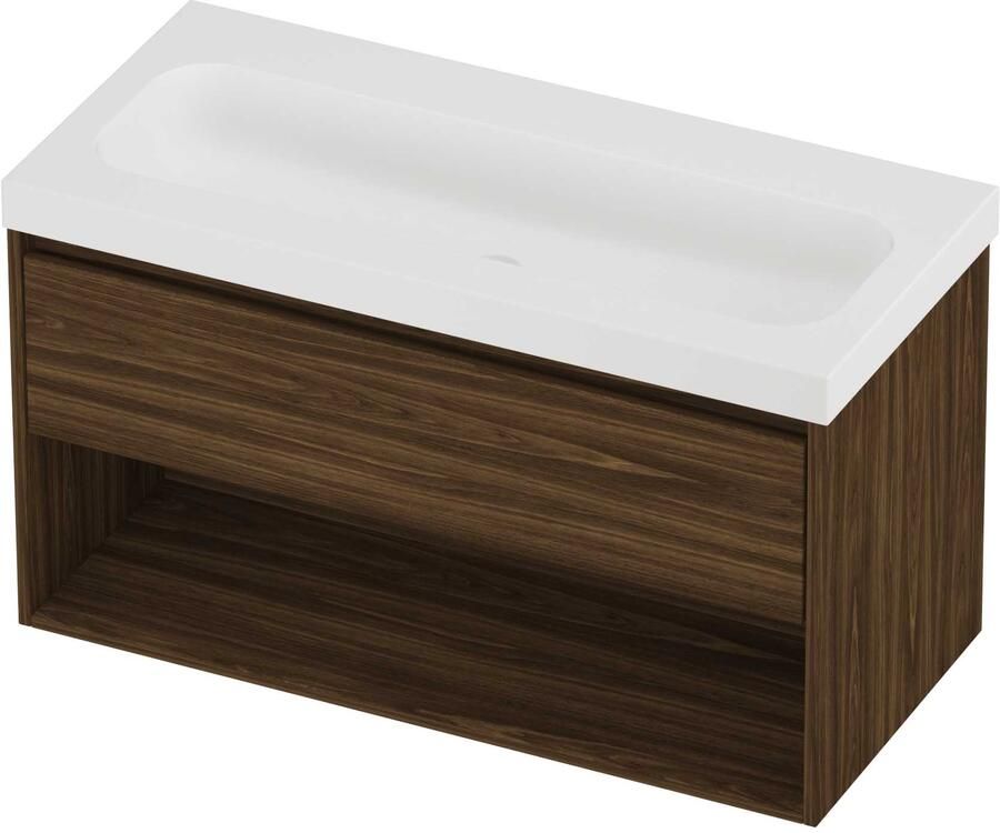 Proline Haga Badmeubelset Polystone Mezza Schap 100x46x58 cm Mat White Cabana Oak