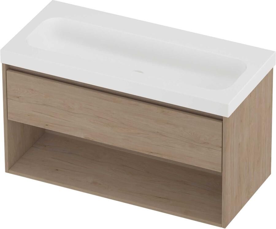 Proline Haga Badmeubelset Polystone Mezza Schap 100x46x58 cm Mat White Ideal Oak