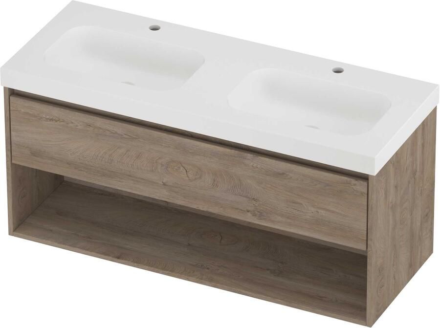 Proline Haga Badmeubelset Polystone Mezza Schap 120x46x58 cm Mat White Raw Oak
