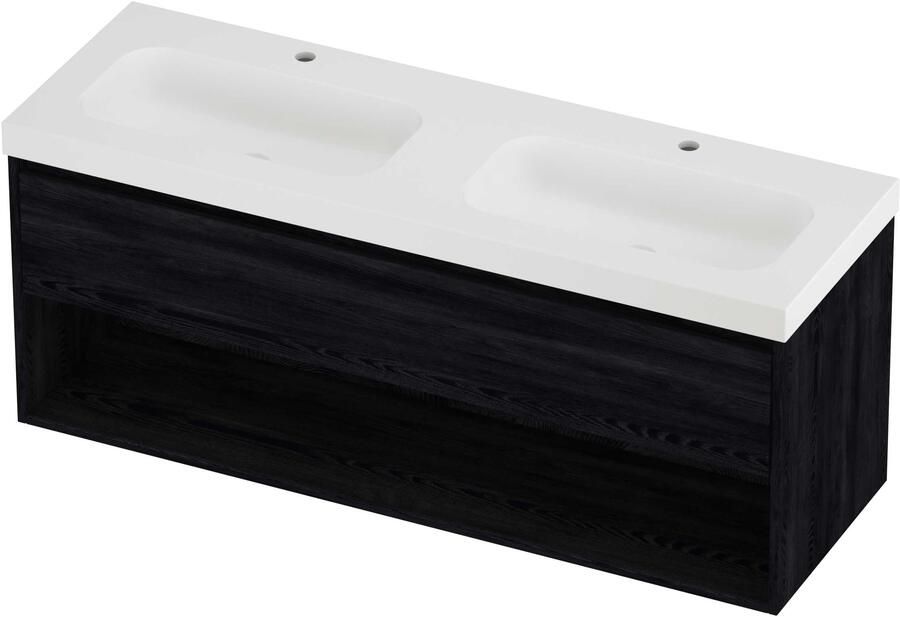 Proline Haga Badmeubelset Polystone Mezza Schap 140x46x58 cm Mat White Black Oak