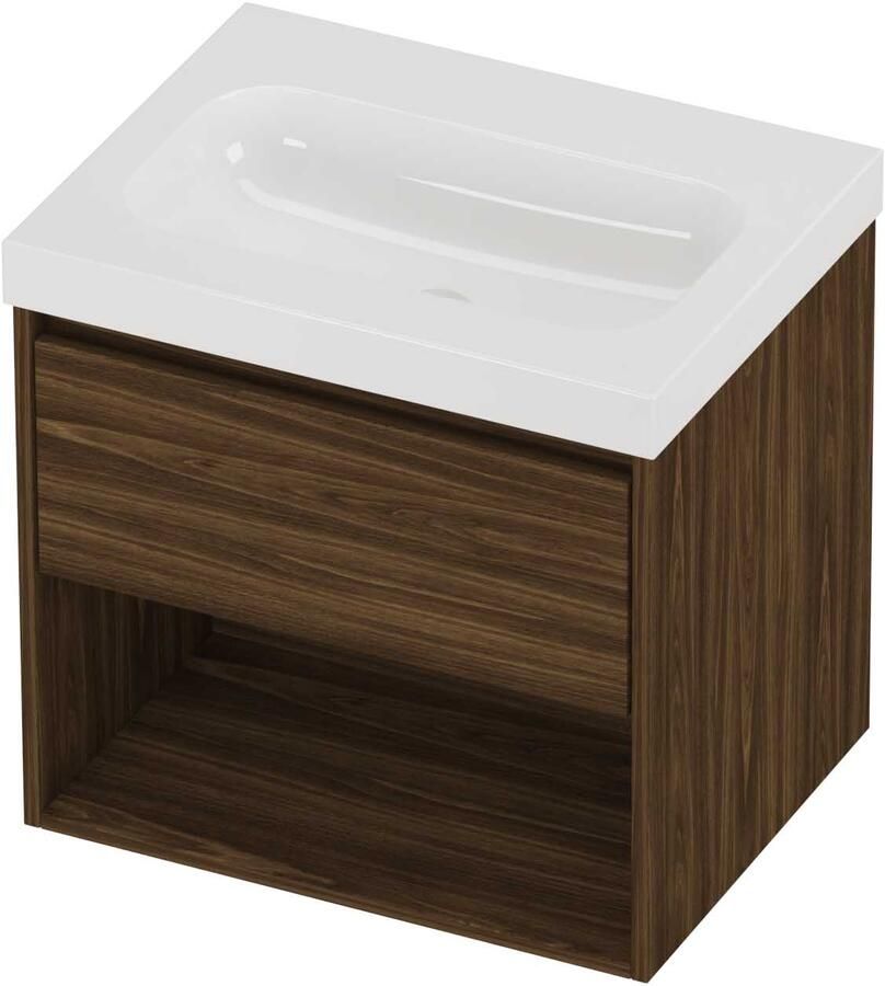Proline Haga Badmeubelset Polystone Mezza Schap 60x46x58 cm Glans Wit Cabana Oak