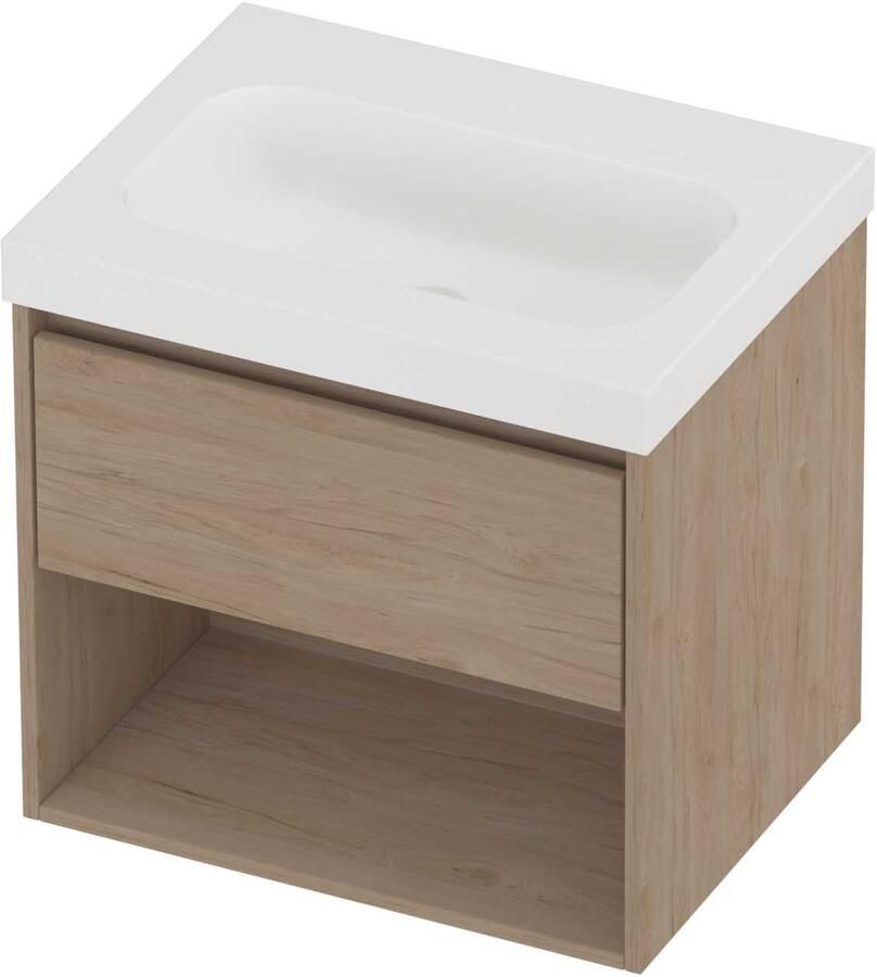 Proline Haga Badmeubelset Polystone Mezza Schap 60x46x58 cm Mat White Ideal Oak