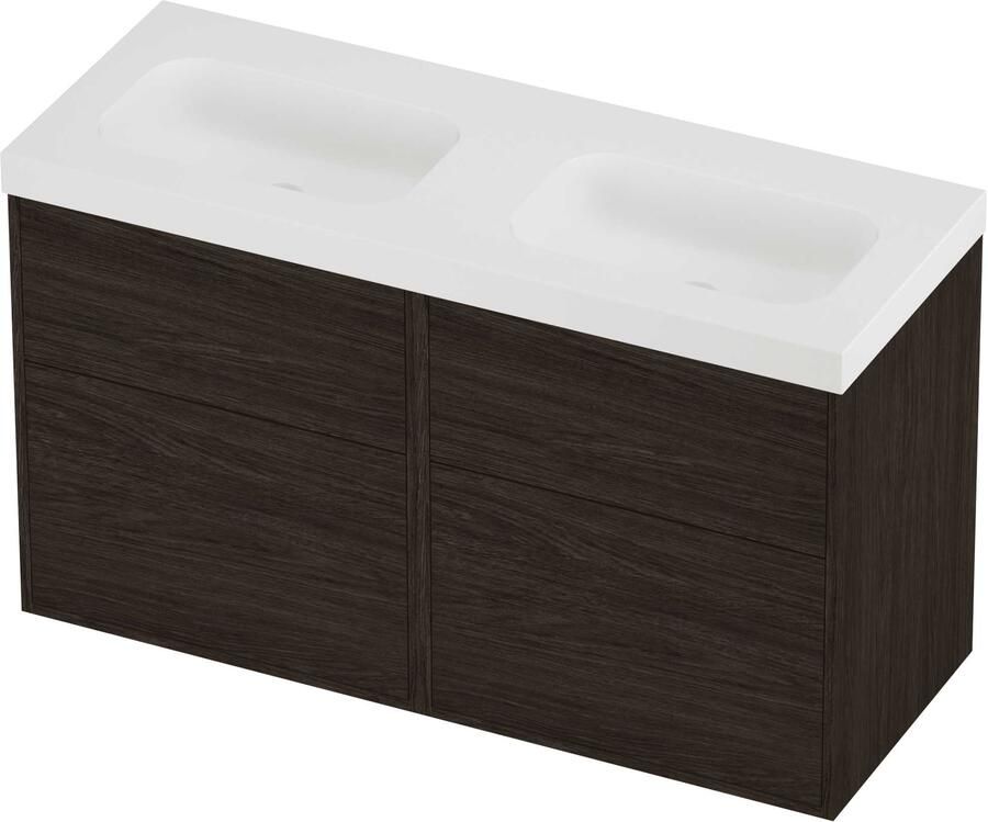 Proline Haga Badmeubelset Polystone Mezza Zonder Gat 120x46x73 cm Mat White Mokka Oak