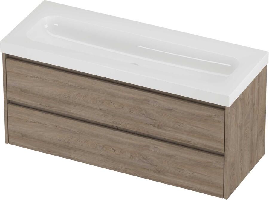 Proline Haga Badmeubelset Polystone Mezza Zonder Kraangat 120x46x58 cm Glans Wit Raw Oak