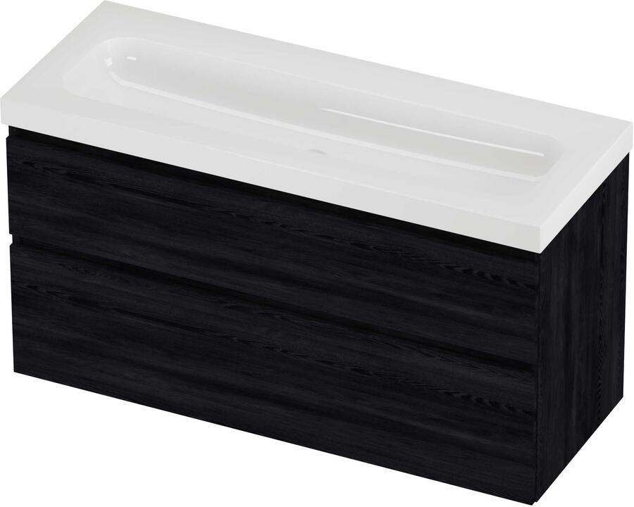 Proline Haga Badmeubelset Polystone Mezza Zonder Kraangat 120x46x66 cm Glans Wit Black Oak