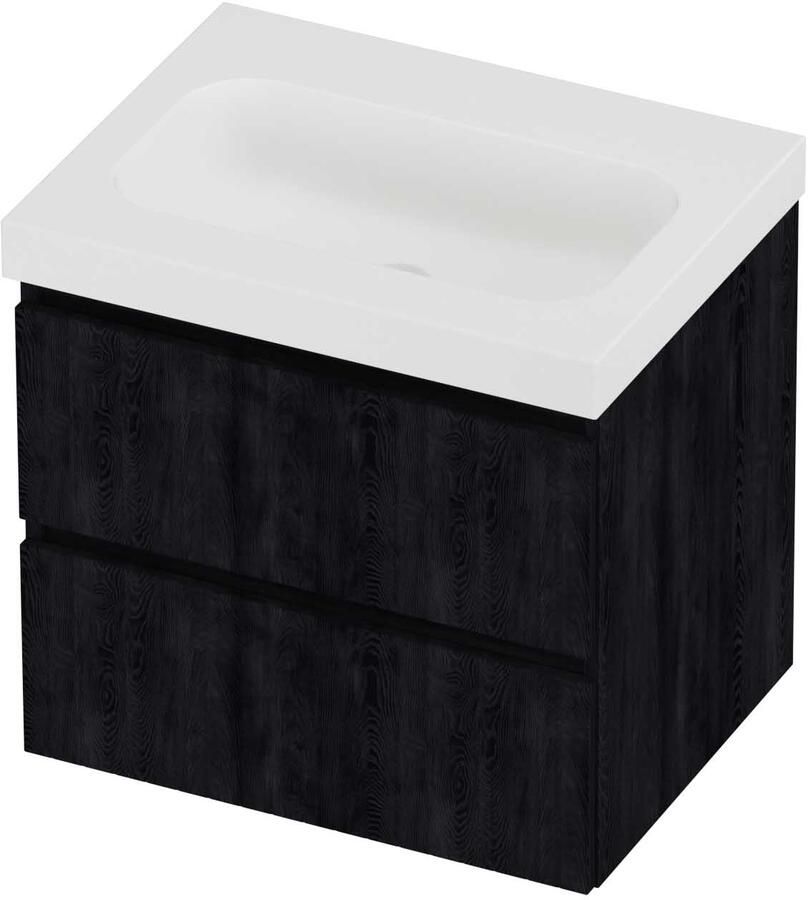 Proline Haga Badmeubelset Polystone Mezza Zonder Kraangat 60x46x58 cm Mat White Charcoal Oak