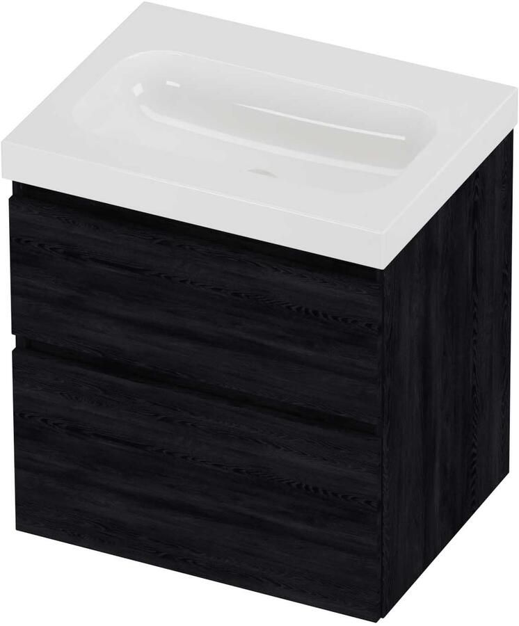 Proline Haga Badmeubelset Polystone Mezza Zonder Kraangat 60x46x66 cm Glans Wit Black Oak