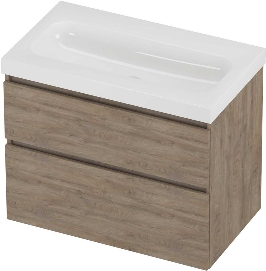 Proline Haga Badmeubelset Polystone Mezza Zonder Kraangat 80x46x66 cm Glans Wit Raw Oak