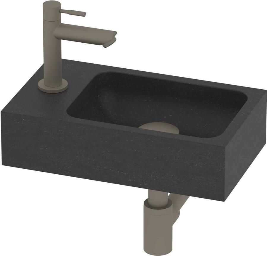 Proline HIT Fonteinset Hardsteen Kraangat Links 40x23x10 cm Blue Stone Geborsteld Nikkel