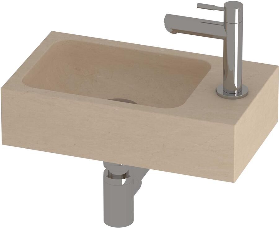 Proline HIT Fonteinset Hardsteen Kraangat Links 40x23x10 cm Sand Stone Chroom
