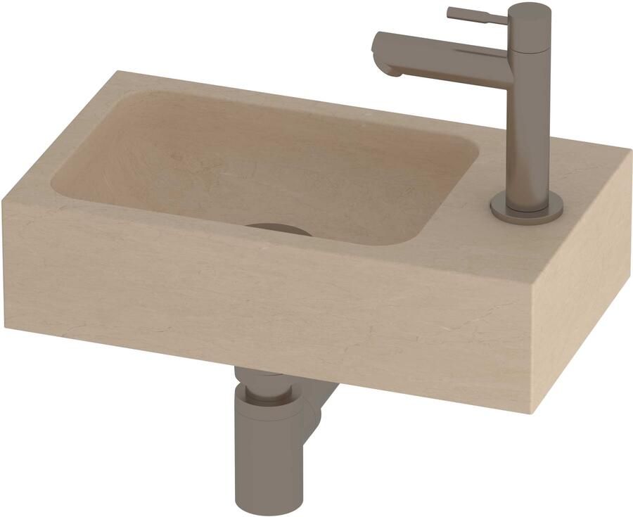 Proline HIT Fonteinset Hardsteen Kraangat Links 40x23x10 cm Sand Stone Geborsteld Nikkel