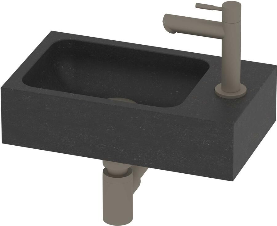 Proline HIT Fonteinset Hardsteen Kraangat Rechts 40x23x10 cm Blue Stone Geborsteld Nikkel
