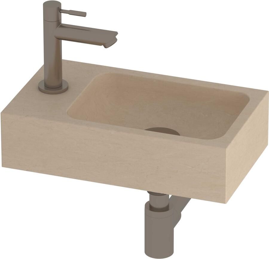 Proline HIT Fonteinset Hardsteen Kraangat Rechts 40x23x10 cm Sand Stone Geborsteld Nikkel