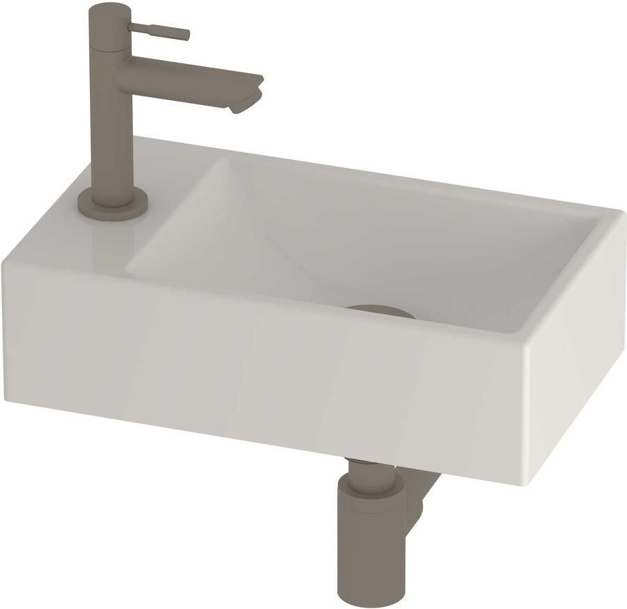 Proline HIT Fonteinset Porselein Kraangat Links 40x23x10 cm Glans Wit Geborsteld Nikkel