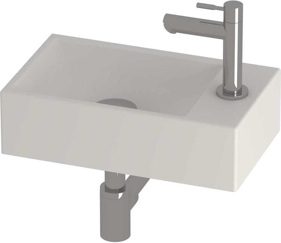 Proline HIT Fonteinset Porselein Kraangat Rechts 40x23x11 cm 1805401 Mat Crème Cotton Chroom