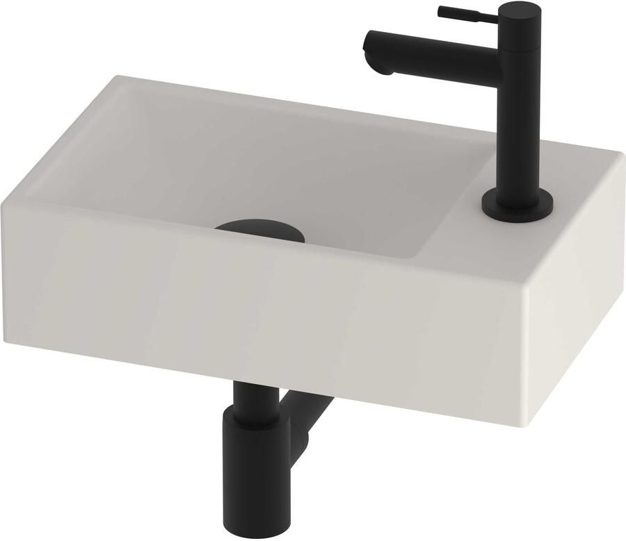 Proline HIT Fonteinset Porselein Kraangat Rechts 40x23x11 cm 1805402 Mat Crème Cotton Mat Zwart