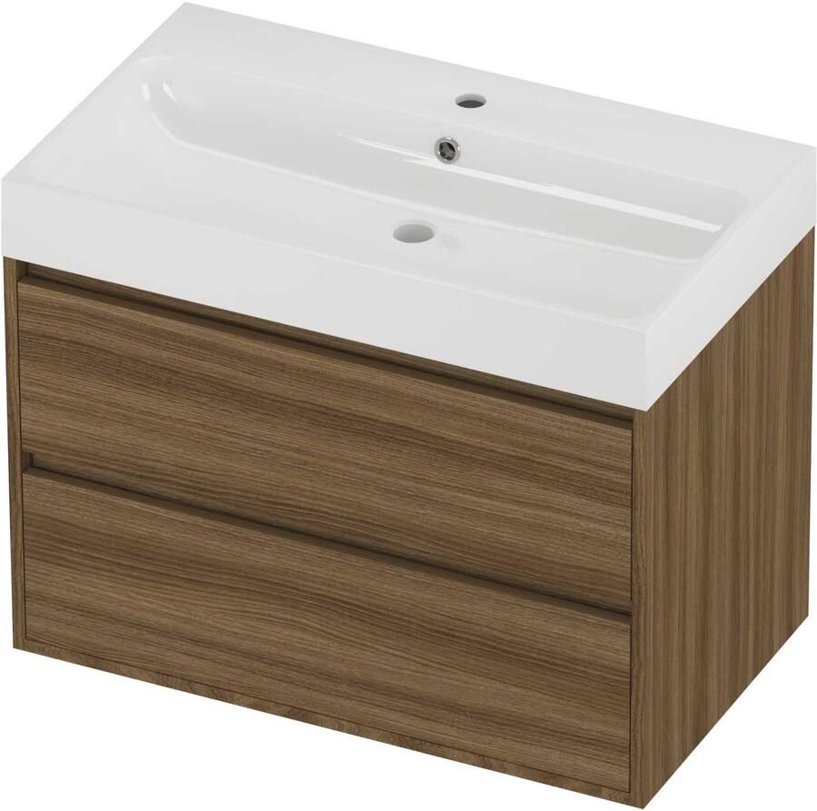 Proline Podium Badmeubelset Polystone Loft 1 Gat 80x46x62 cm Glans Wit Caramel Walnut