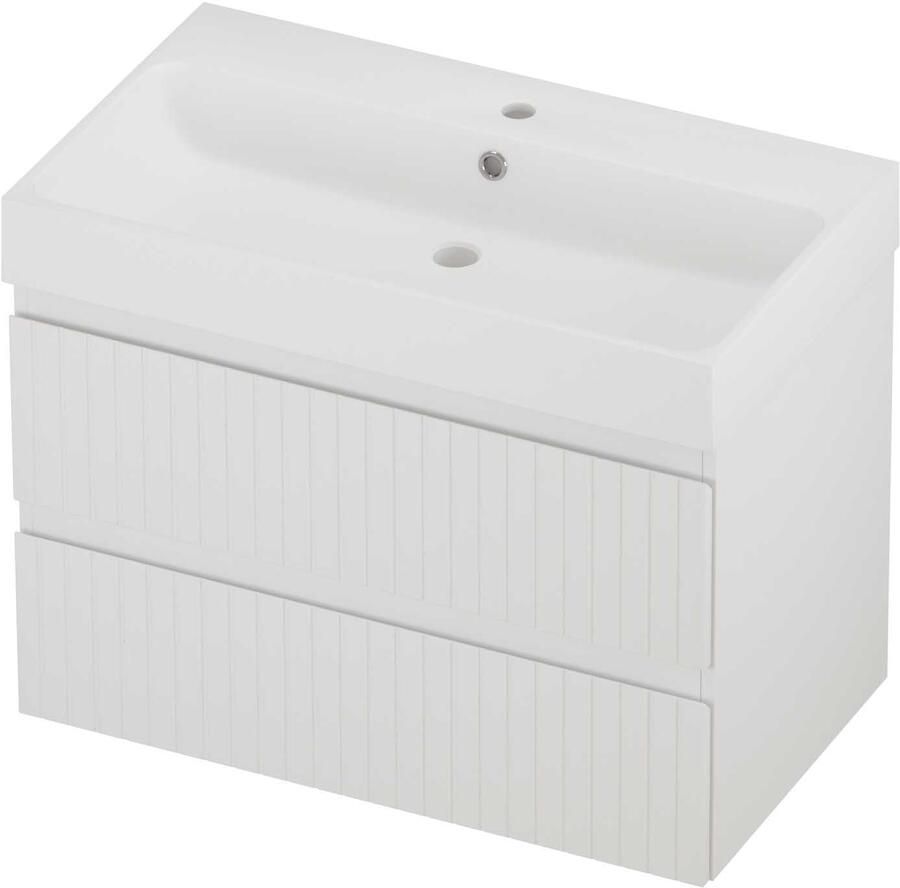 Proline Podium Badmeubelset Polystone Loft 1 Kraangat Gefreesd 80x46x62 cm Mat White Mat Wit