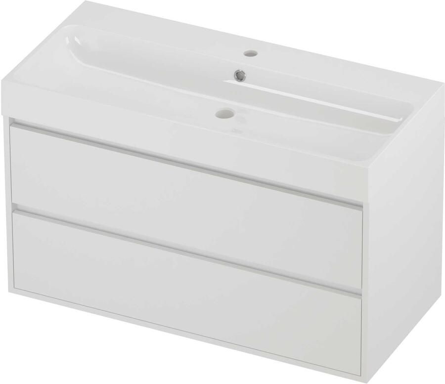 Proline Podium Badmeubelset Polystone Loft 1 Kraangat Greeploos 100x46x62 cm Glans Wit Mat White