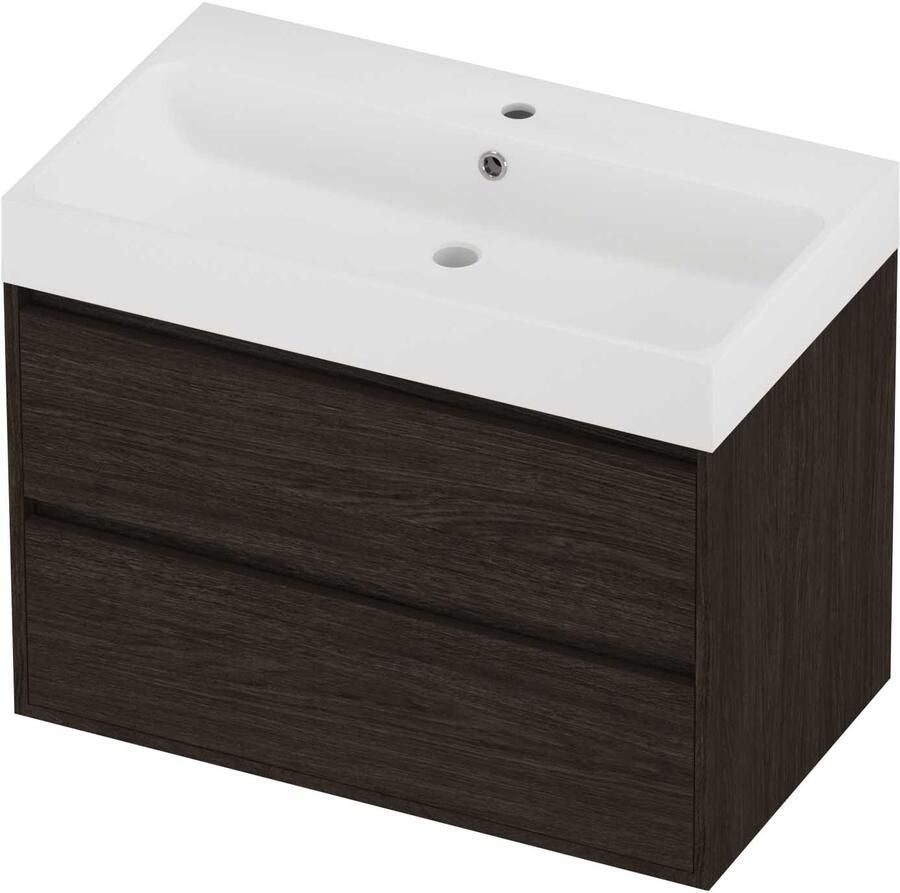 Proline Podium Badmeubelset Polystone Loft 1 Kraangat Greeploos 80x46x62 cm Mat White Mokka Oak