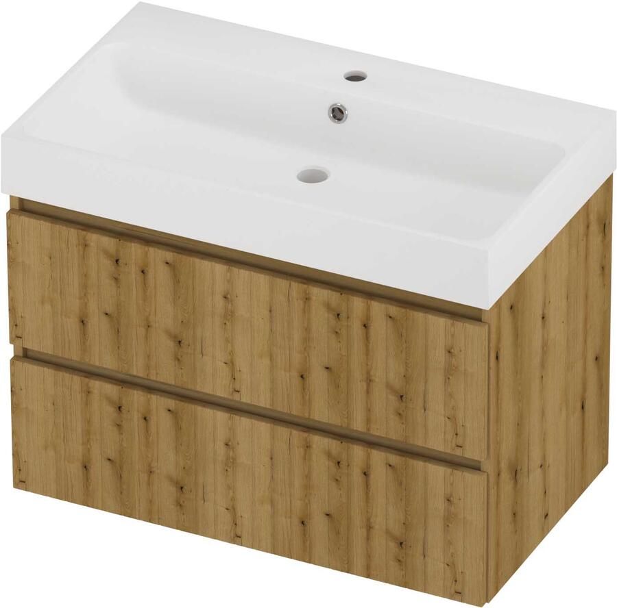 Proline Podium Badmeubelset Polystone Loft 1 Kraangat Symmetrisch 80x46x62 cm Mat White Urban Oak