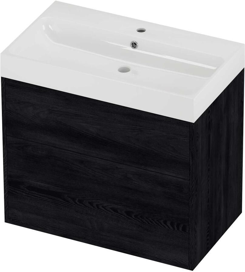 Proline Podium Badmeubelset Polystone Loft 1 Kraangat Voor Grepen 80x46x75 cm Glans Wit Black Oak
