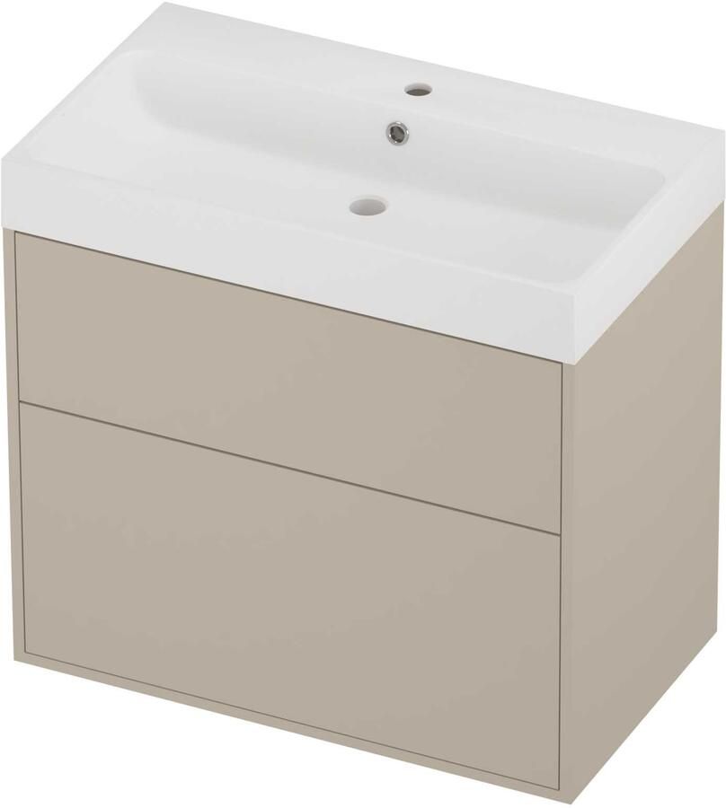Proline Podium Badmeubelset Polystone Loft 1 Kraangat Voor Grepen 80x46x75 cm Mat White Soft Linen