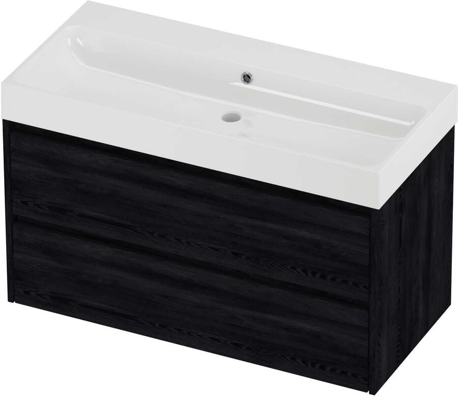 Proline Podium Badmeubelset Polystone Loft 100x46x62 cm Glans Wit Black Oak