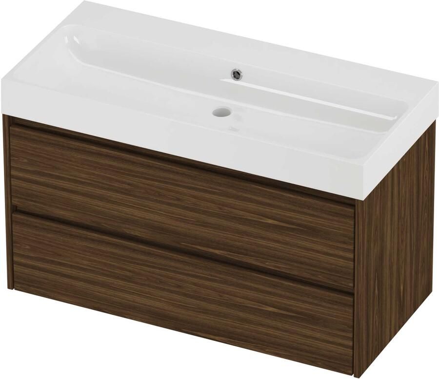 Proline Podium Badmeubelset Polystone Loft 100x46x62 cm Glans Wit Cabana Oak