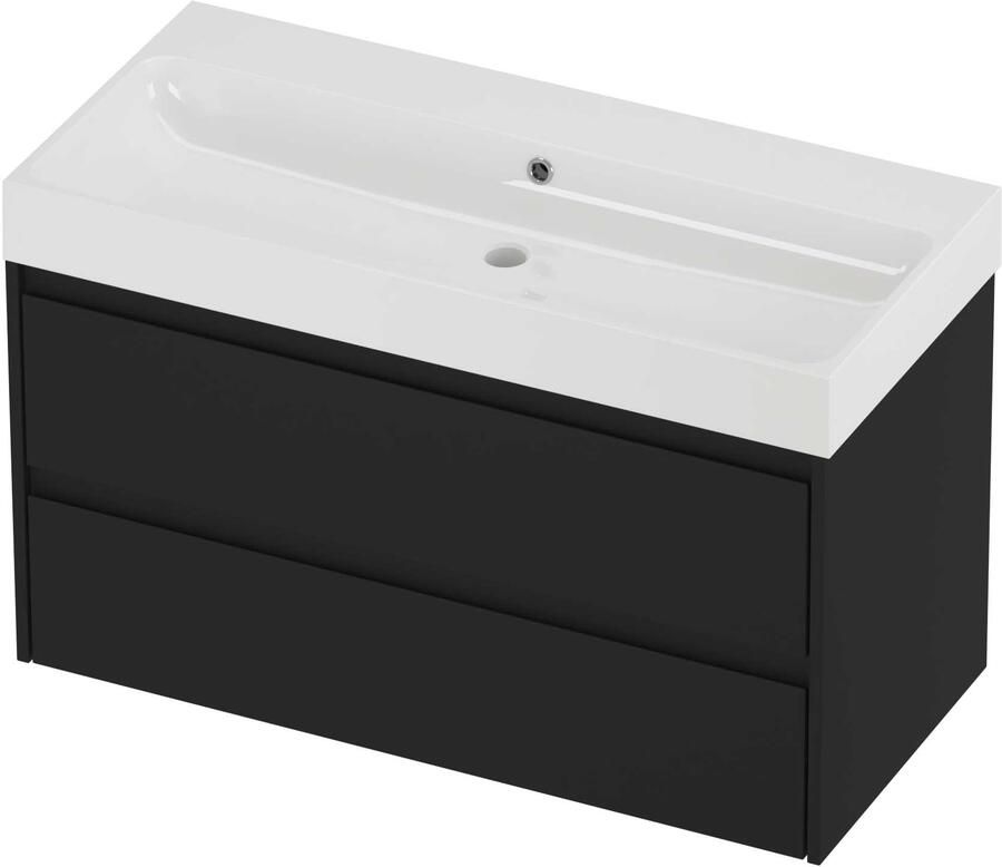 Proline Podium Badmeubelset Polystone Loft 100x46x62 cm Glans Wit Mat Zwart
