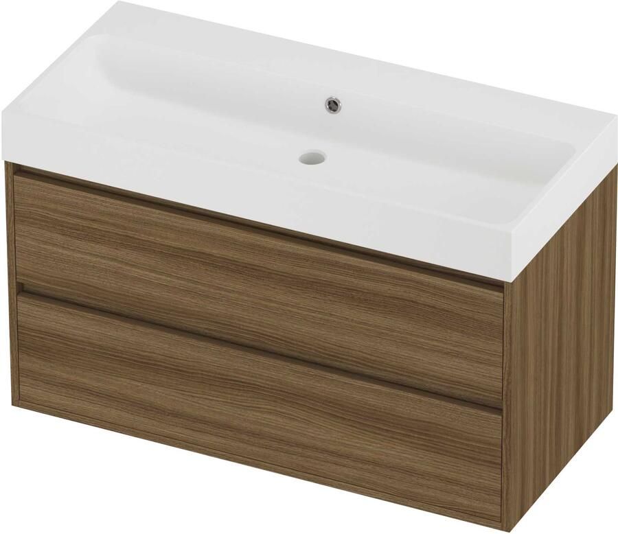 Proline Podium Badmeubelset Polystone Loft 100x46x62 cm Mat White Caramel Walnut