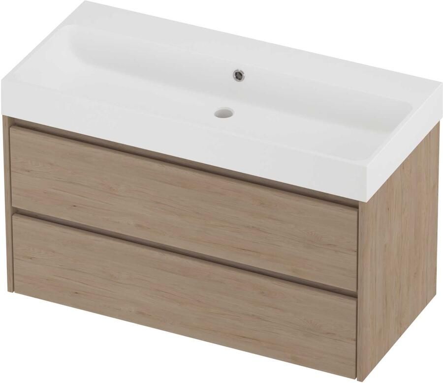 Proline Podium Badmeubelset Polystone Loft 100x46x62 cm Mat White Ideal Oak