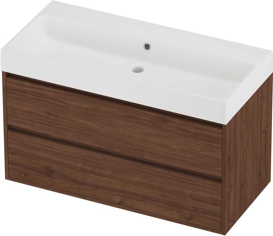 Proline Podium Badmeubelset Polystone Loft 100x46x62 cm Mat White Indian Walnut
